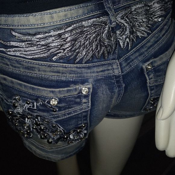 Free Rider Motorcycle Rhinestone Shorts - Picture 6 of 7